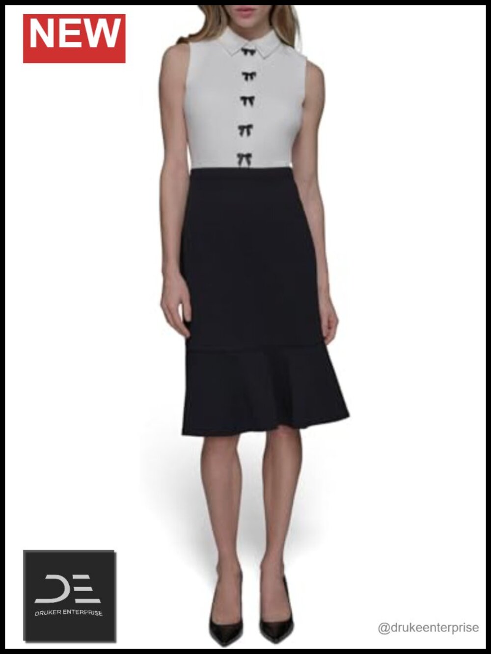 Sleeveless Flounce Hem Sheath Dress Round Neck Knee-Length